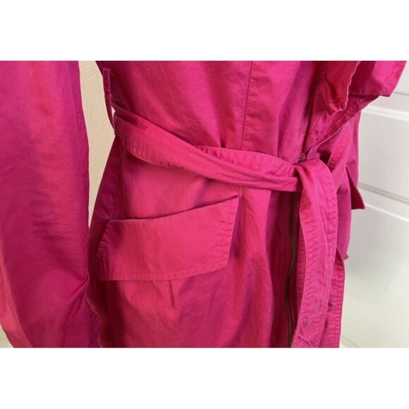 Willi Smith Pink Ruffle Trench Coat Small Belted Zip Front Cotton Jacket - Picture 12 of 13